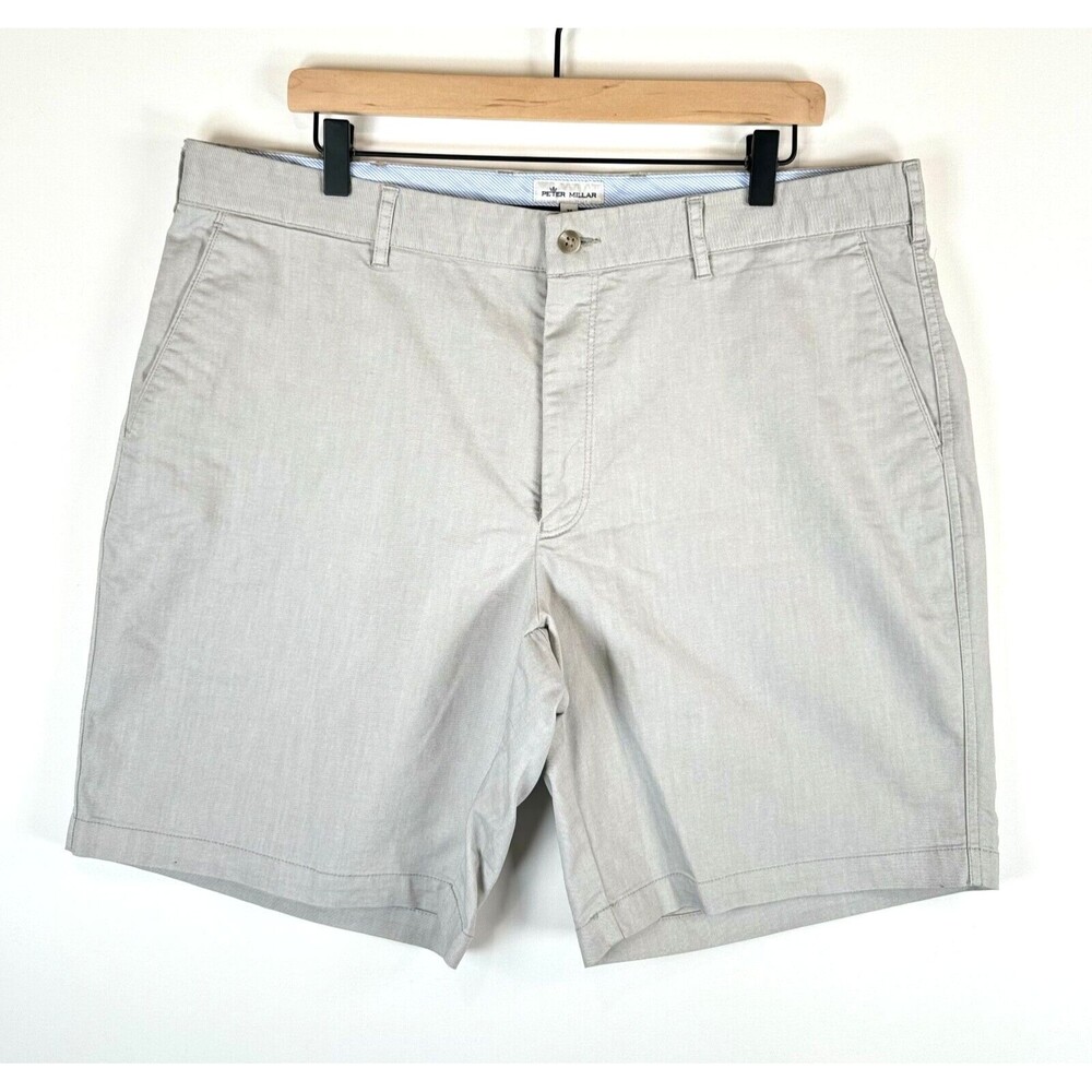 Peter Millar Mens Shorts Gray Chino Flat Front Crown Golf Performance Size 38